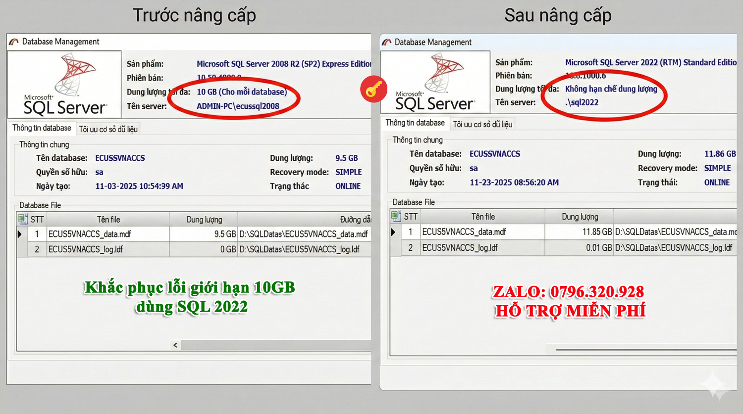 Gia Software Sql Khắc phục lỗi giới hạn 10GB SQL Server phần mềm hải quan ECUS5 VNACCS ...